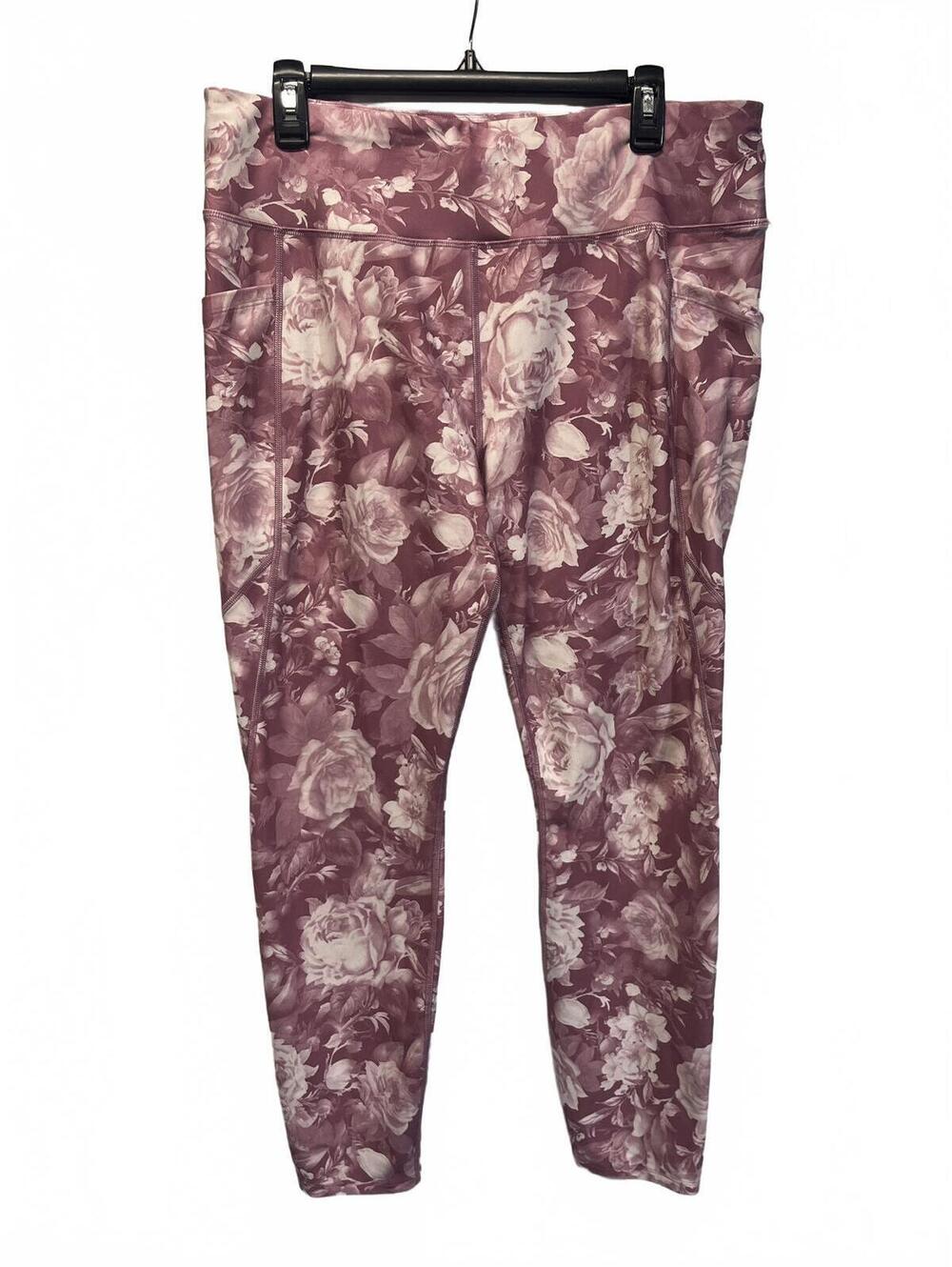 Floral Pocket Leggings Athletic Pink Mauve Print Women's XXL/2XG (20) EUC